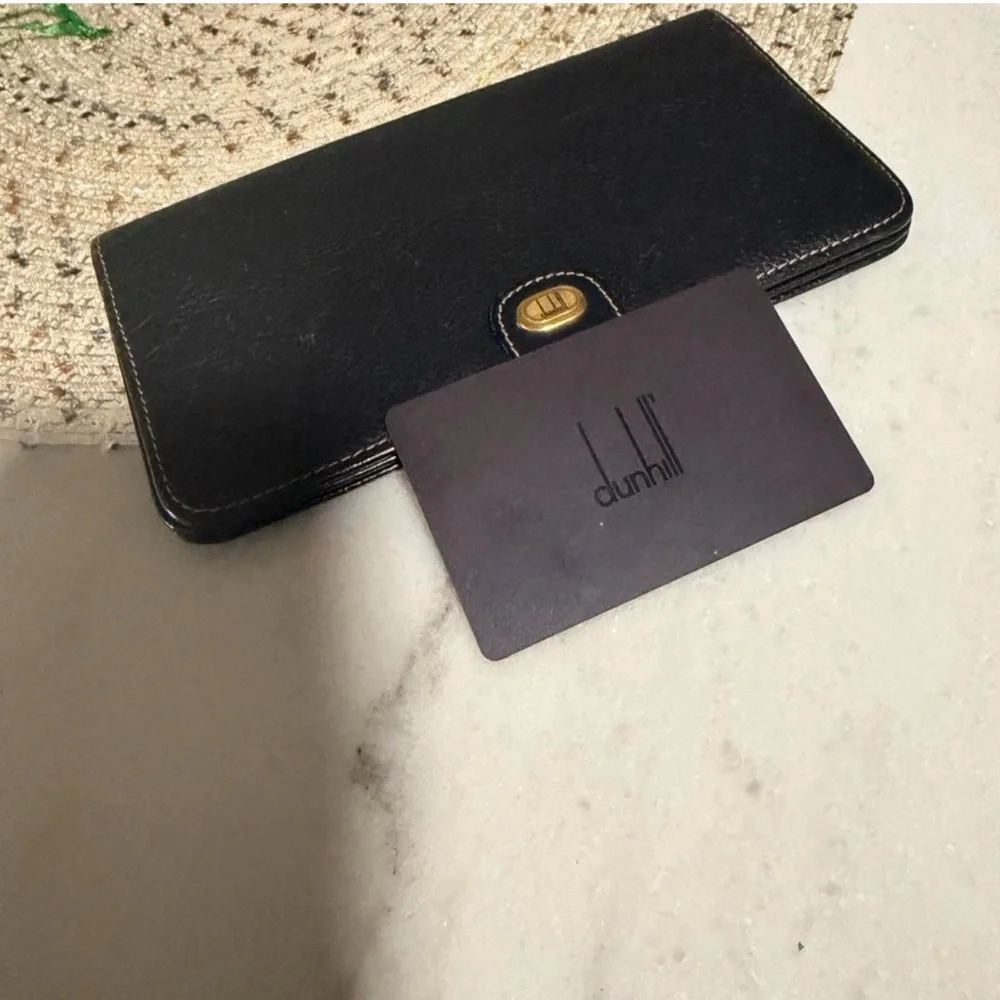 Dunhill Black Leather Continental Wallet with Gold Accent